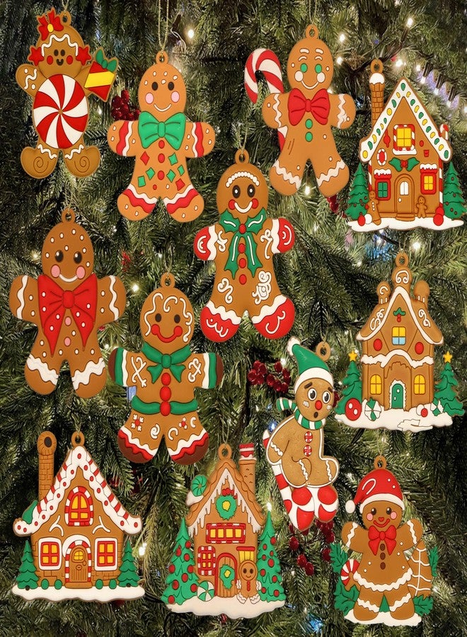 Chambom 12 PCS Plastic Gingerbread Figurines - Christmas Tree Decorations, Gingerbread House Ornaments, Hanging Decor for Party - Image 1